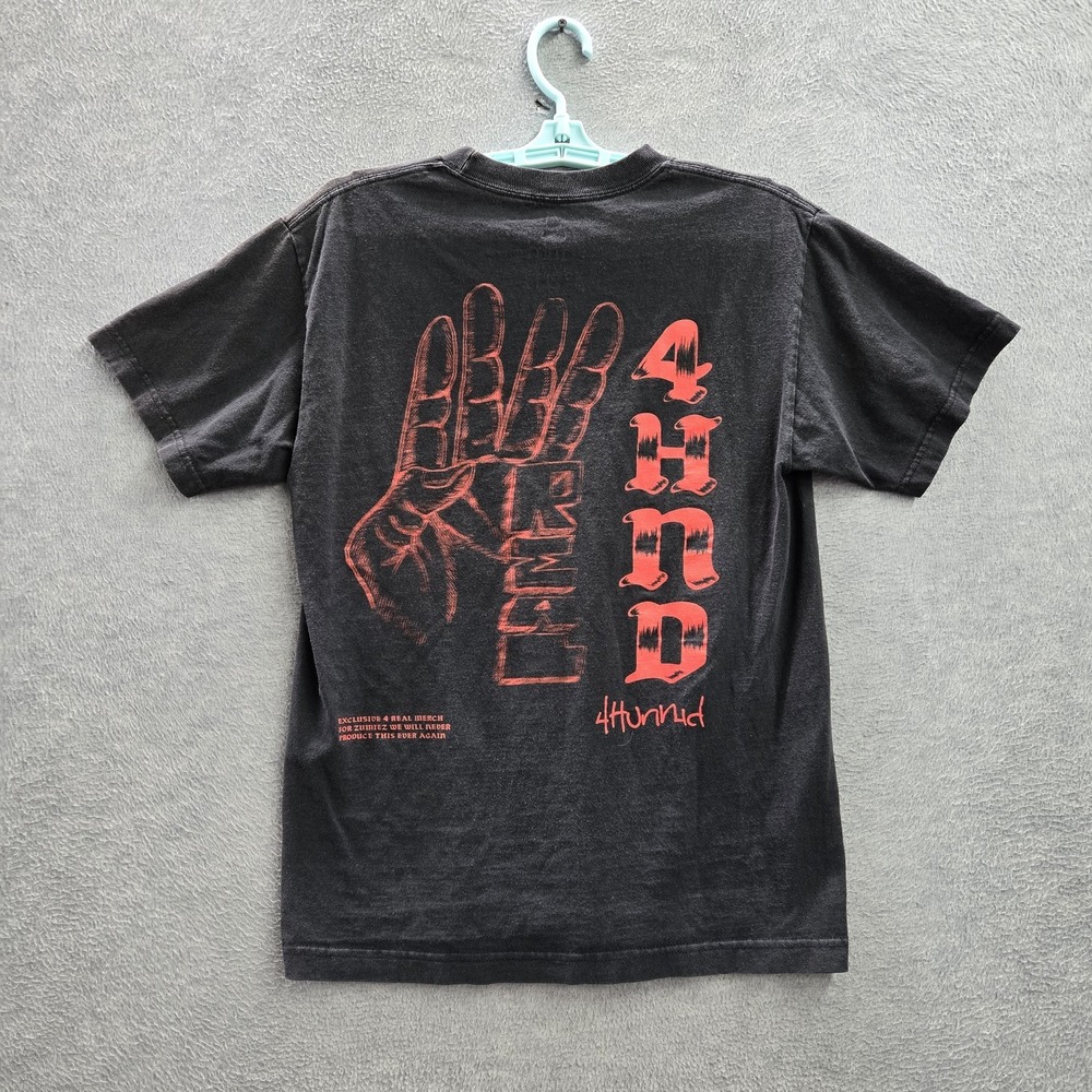 4hunnid Men Shirt M Black Graphic Print Hand Sign Streetwear Logo READ